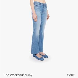 MOTHER The Weekender Fray Jeans Size 24 High Rise Flare Raw Hem Blue Denim
